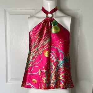 Russell Kemp & Company Lifestyle 100% Silk Floral Tie Neck Halter Tank Top Y2K